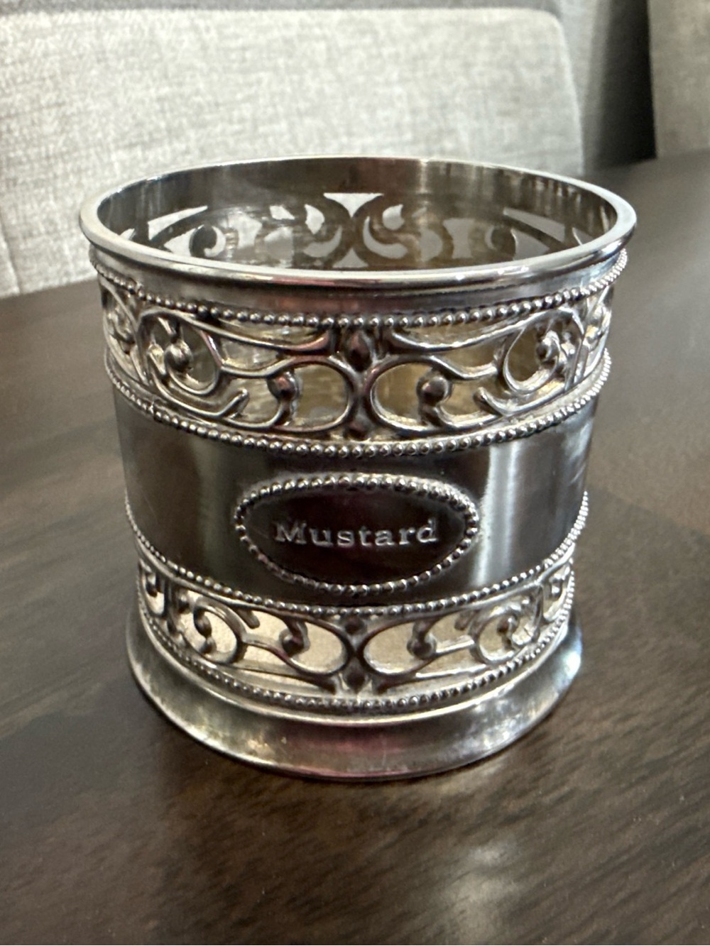 Vintage GODINGER Silver Reticulated Round MUSTARD Condiment Holder/Coaster